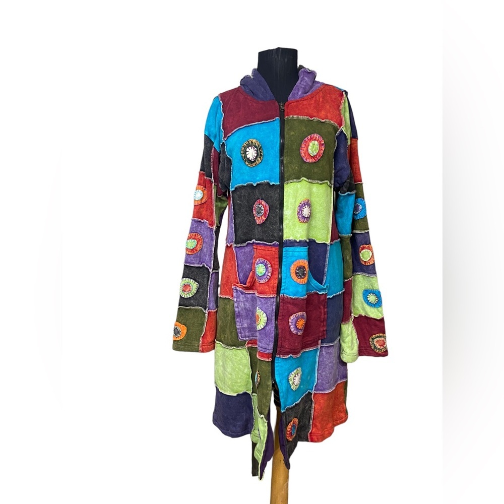 KPC Patchwork Colorful Boho Jacket With Hood